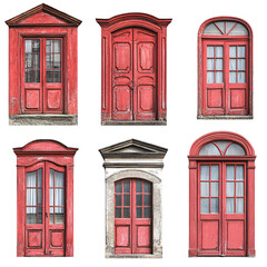 Fototapeta premium Set of red doors and windows isolated on a transparent background