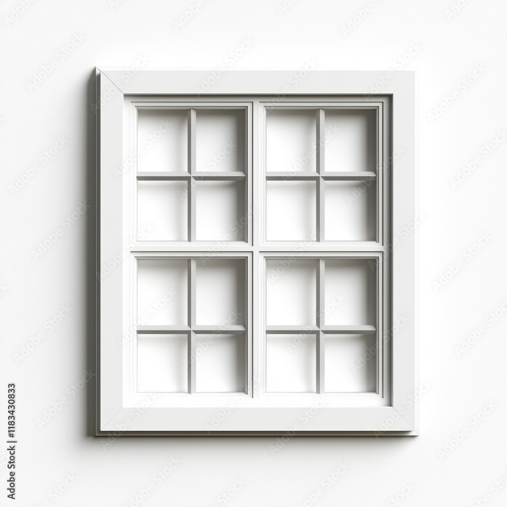 Poster minimalistic white window with grids on plain background