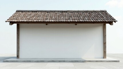Simple Minimalist Structure with Wooden Roof and Blank Wall