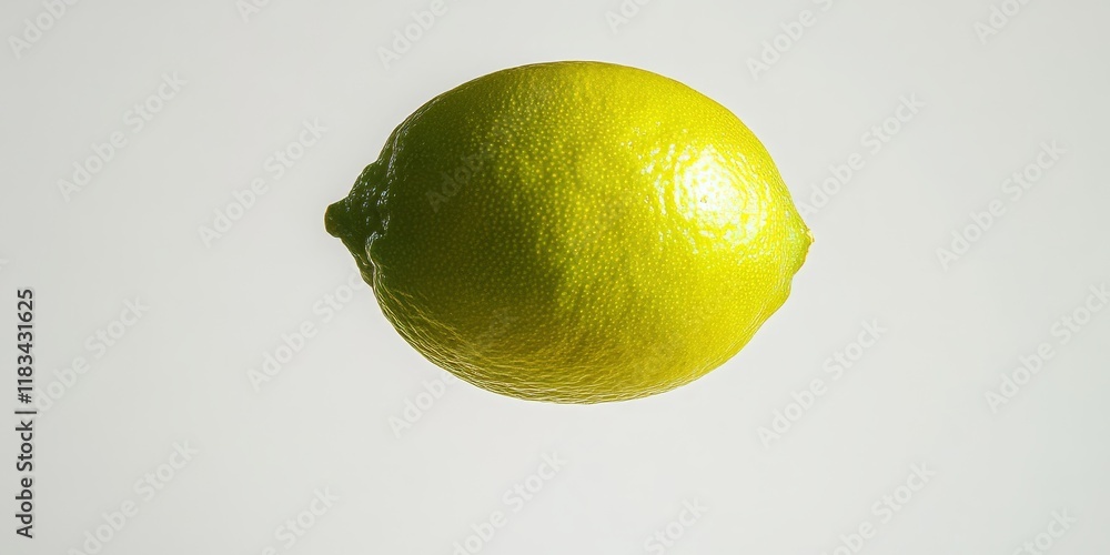 Poster a yellow lime is gently floating against a white backdrop, creating a striking contrast with the vib