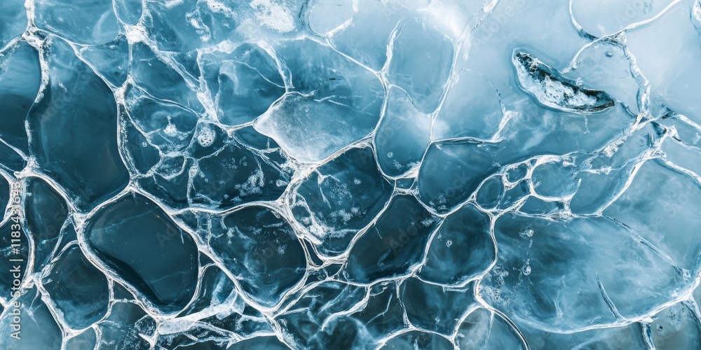 Poster cracked ice formations partially submerged in water create a unique visual. the cracked ice displays