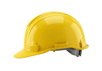 Yellow safety hard hat isolated on white background, side view, no depth of field, sharp.