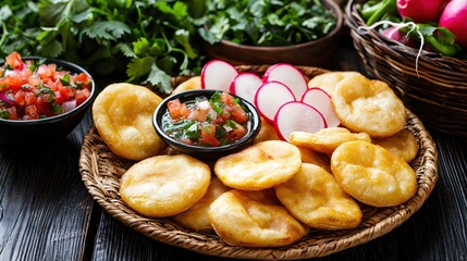 Delicious Fried Arepas with Salsa and Radishes A Vibrant Latin American Food Scene