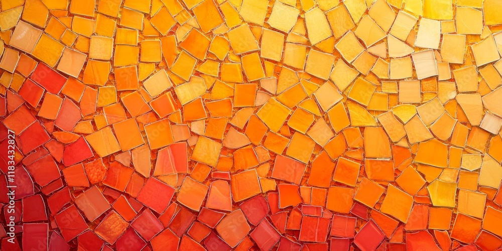 Poster vibrant abstract orange background featuring intricately designed mosaic tiles, creating a visually 