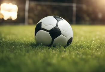Fototapeta premium closeup soccer green ball grass symbol football activity equipment background leisure goal object sport stadium round sphere olated success game field