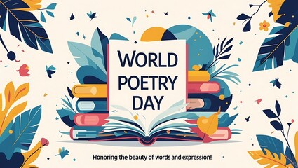 World Poetry Day Celebrated with Open Book and Floral Designs