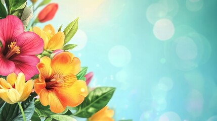 Spring themed banner featuring vibrant spring flowers, designed to create a cheerful atmosphere. This spring banner offers ample copy space for your messages and announcements in a festive style.