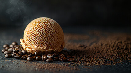 Bold Coffee Dessert Featuring Creamy Ice Cream and Glossy Roasted Coffee Beans