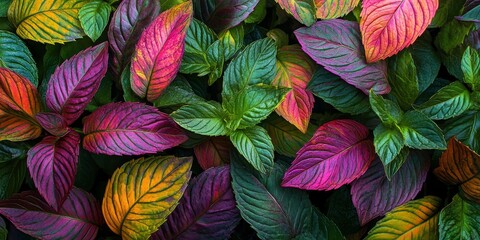 Lively and vivid tropical mint leaves exhibit bright and colorful hues, showcasing their freshness and lively appearance that embodies the essence of a tropical paradise.