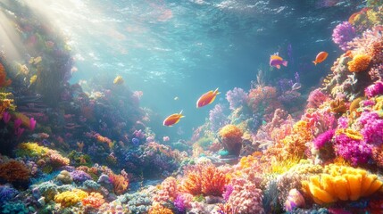 Obraz premium Bright marine fantasy featuring vibrant sunny waters, where the enchanting marine life thrives. This marine fantasy captures the essence of blissful sunny waters, perfect for an uplifting scene.