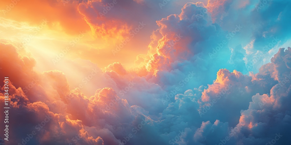 Poster sunlight in shades of sky blue and orange filters through clouds, creating a vibrant display in the 