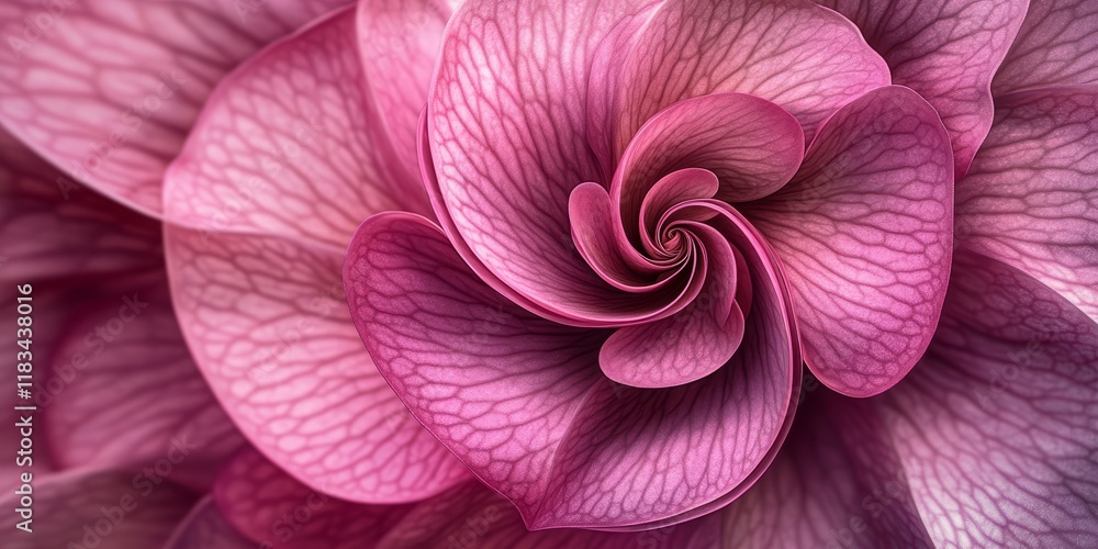 Poster a flower design characterized by a spiral shape featuring petals in a lovely pink color, creating an