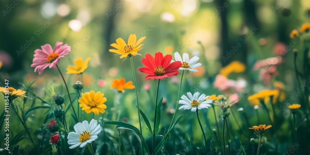 Poster vibrant summer wildflower background showcasing an array of colorful blooms, perfect for enhancing d