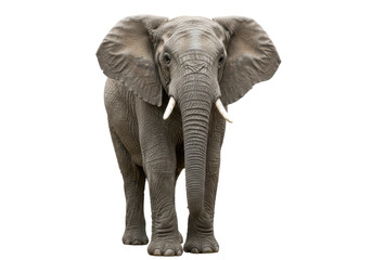 elephant standing, isolated on white background, front view, no depth of field, sharp.