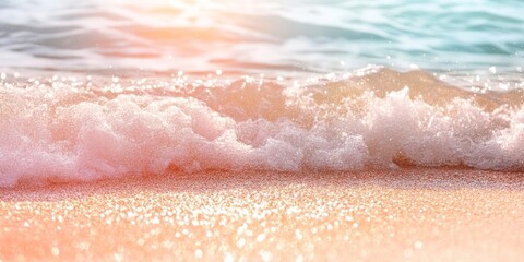 Fototapeta premium Coral and Glitter Ombre Waves. Summer Sunset Waves featuring Faded Ombre and Sparkle. Beautiful Coral Shoreline and Glittering Sand by the beach.