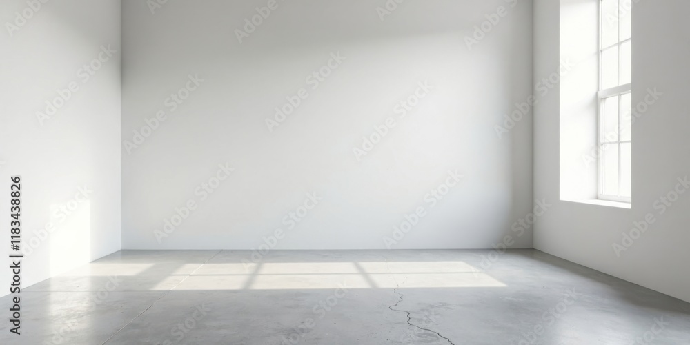 Poster empty room with sunlight illuminating a polished concrete floor and a single window