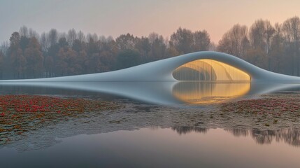Artistic interpretation of modern architecture, with fluid lines, sleek curves, and a harmonious blend of natural and artificial elements, reflecting the evolving styles in cutting-edge architectural