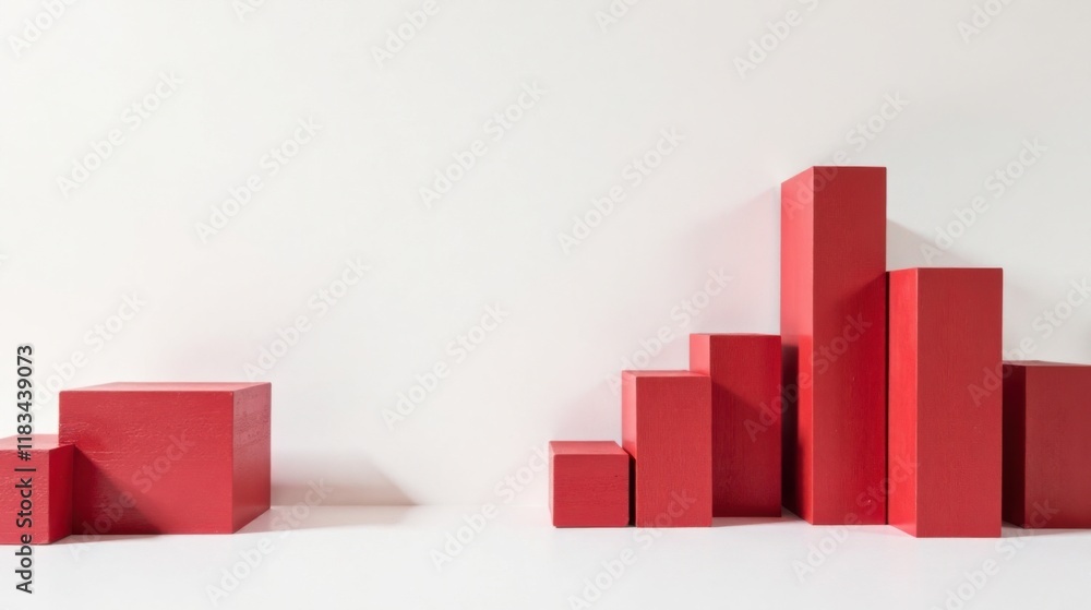 Poster Red Geometric Shapes Arranged on White Background for Product Display