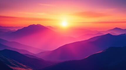 Stunning sunset over majestic mountains highlights the beauty of nature, featuring vibrant colors and serene landscapes. This captivating sunset scene showcases the enchanting allure of mountains.