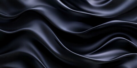 Obraz premium Luxurious black gray satin fabric texture showcases a shiny, abstract design. This black gray satin cloth features soft waves and blurred patterns, creating a beautiful panorama background.