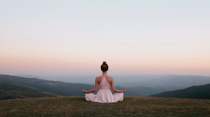 Tranquil Meditation at Sunrise Young Woman Embracing Peace in Nature