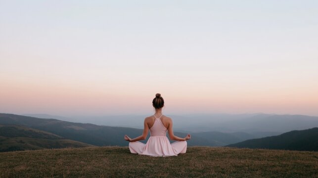 Tranquil Meditation at Sunrise Young Woman Embracing Peace in Nature - Powered by Adobe