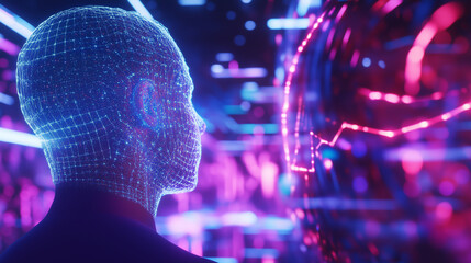 Fototapeta premium A cybernetic-themed art installation featuring kinetic sculptures, illuminated pathways, and interactive holographic displays, merging art and technology into an immersive experien