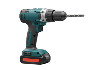 Cordless drill with bit isolated on white background, no depth of field, sharp.