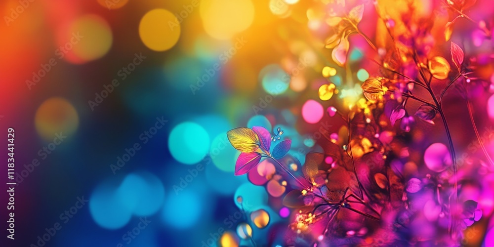Poster multi colored fancy design with an out of focus background, creating a vibrant and artistic atmosphe