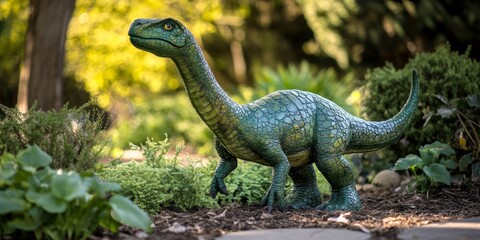 Vibrant green dinosaur sculpture showcasing creativity and artistry, a captivating green dinosaur sculpture that enhances the visual appeal of its surroundings. Perfect for nature and art enthusiasts.