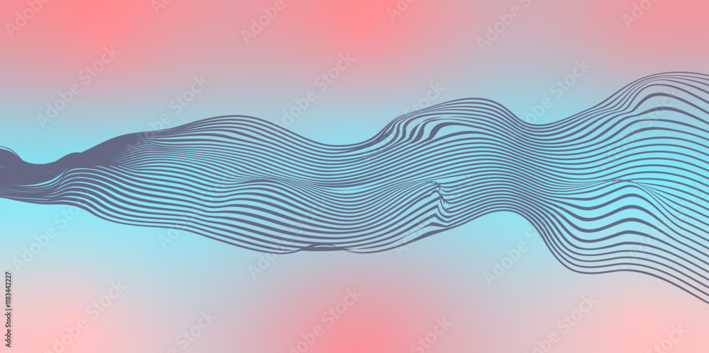 Poster vector wave lines smooth flowing dynamic purple isolated on blue pink gradient background for concep