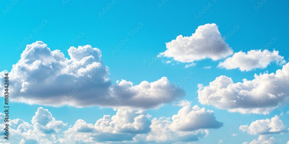 Poster white clouds drift across a vibrant blue sky, creating a serene backdrop ideal for adding copy. this