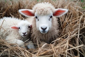 Obraz premium Baby sheep in grass field livestock animal mammal.