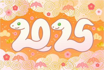 西暦2025年の巳年の年賀状テンプレート