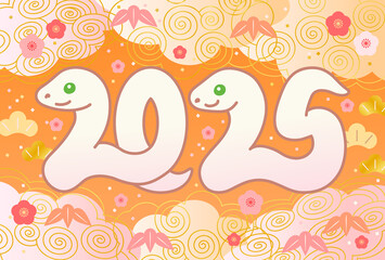 西暦2025年の巳年の年賀状テンプレート