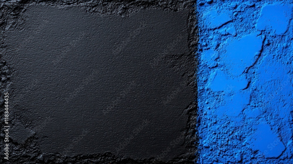 Poster textured black and blue wall segment with contrasting surfaces creating a modern artistic backdrop