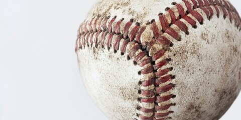 Obraz premium Vintage sports equipment features a worn and distressed baseball, highlighting the character of traditional baseball gear against a clean white background. This vintage baseball evokes nostalgia for