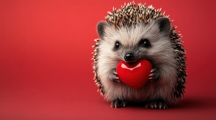A heartwarming scene featuring a hedgehog holding a red heart, representing love and connection in a beautiful way.