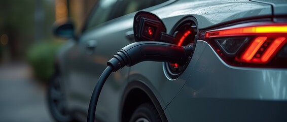 Close-up of electric vehicle charging port, showcasing eco-friendly transportation technology.
