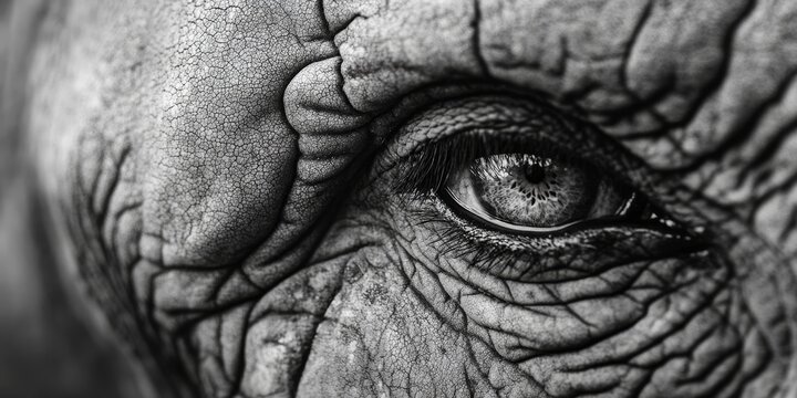 Closeup view of the eye and skin texture of an elephant, showcasing the unique features of the elephant s eye and skin, highlighting the beauty and detail of the elephant s appearance.