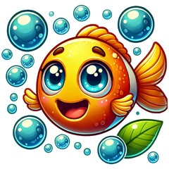 Cartoon Fish with Bubbles