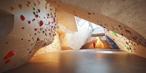 Indoor bouldering gym featuring a wall specifically designed for rock climbing, offering a unique and challenging experience for enthusiasts of indoor climbing.