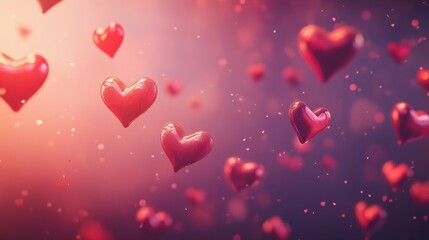 Obraz premium Glossy red hearts floating in a glowing, romantic background