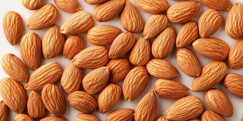 Almond nuts displayed in a top view perspective, showcasing the natural beauty of almond nuts against a clean white background for an appealing visual representation of almond nuts.