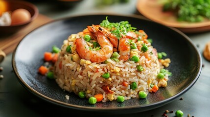 A delicious plate of special fried rice showcasing vibrant flavors, perfect for those who enjoy oriental food. Experience the delightful taste of special fried rice in every bite.