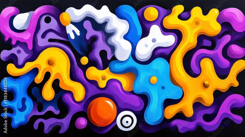 Aufkleber vibrant abstract composition featuring colorful organic shapes and playful forms in a dynamic arrang