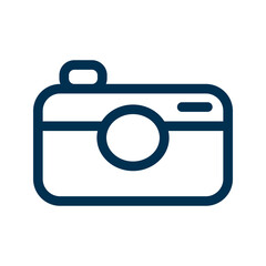 Camera with a lens, shutter button, and body, symbolizing photography and image capturing.