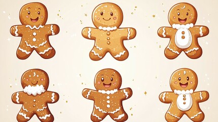 Six Cheerful Gingerbread Men Cookies Delightfully Decorated