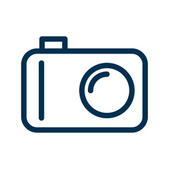 Camera with a lens, shutter button, and body, symbolizing photography and image capturing.