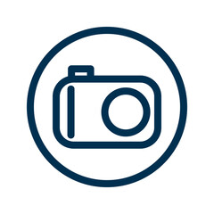 Camera inside a circular frame, featuring a lens and shutter detail, symbolizing photography and creative focus.